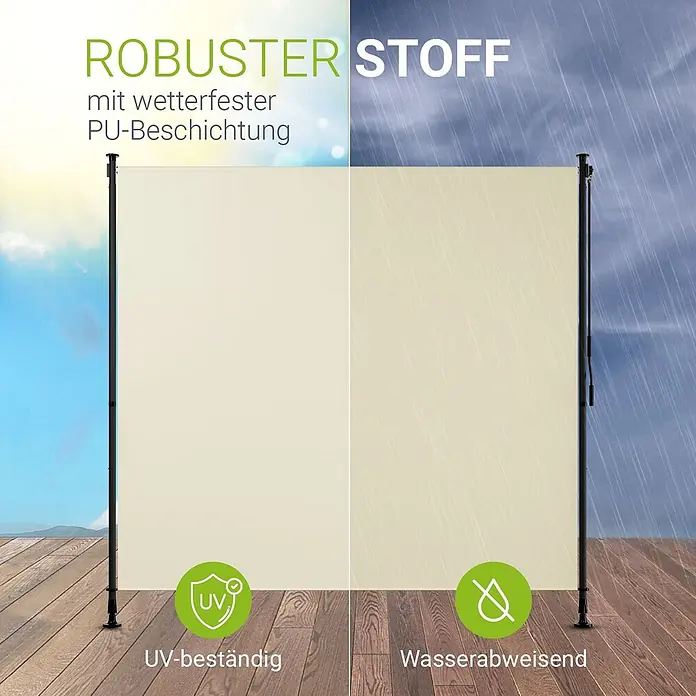 Senkrechtmarkise Barbados 200x310 cm - Beige -  - Cremefarbene Seitenmarkise aus robustem, wetterfestem PU-beschichtetem Stoff. Zeigt UV-Beständigkeit bei Sonne und Wasserabweisung bei Regen.