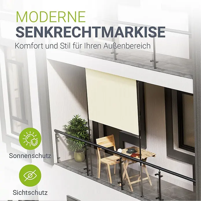 Senkrechtmarkise Barbados 200x310 cm - Beige -  - Beige vertikale Markise auf einem Balkon für Sonnenschutz und Privatsphäre.