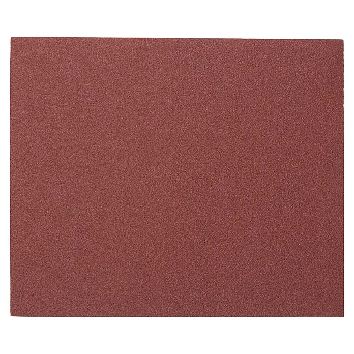 BAUHAUS Schleifpapier Exclusiv - Körnung: 80 - Nahaufnahme eines quadratischen Blattes Schleifpapier mit einer roten, körnigen Oberfläche, ideal zum Schleifen und Glätten.