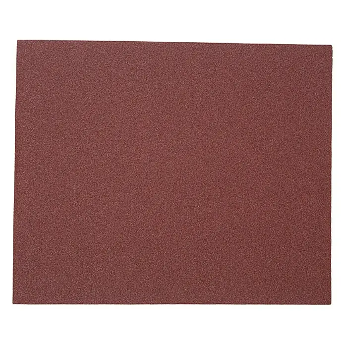 BAUHAUS Schleifpapier Exclusiv - Körnung: 100 - Nahaufnahme eines roten Schleifpapiers mit feiner Körnung, das für verschiedene Schleifarbeiten verwendet wird.