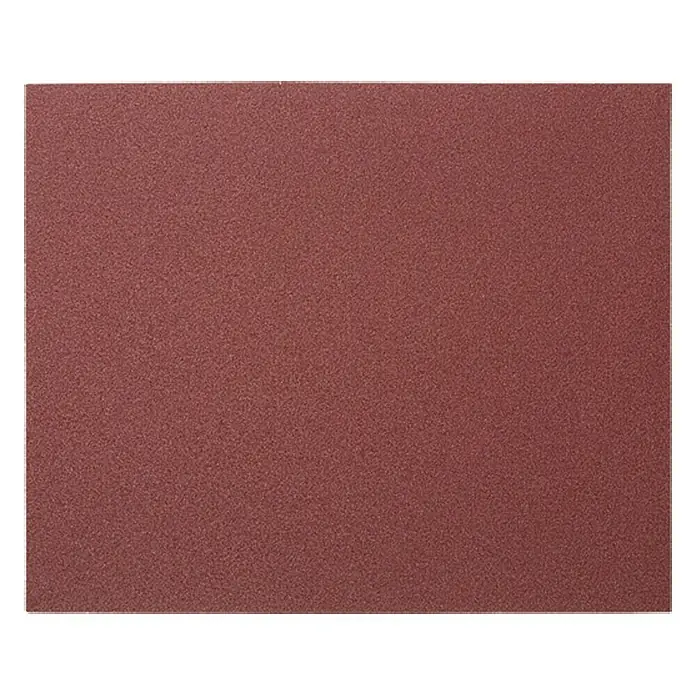 BAUHAUS Schleifpapier Exclusiv - Körnung: 120 - Nahaufnahme eines Blattes Schleifpapier in dunklem Rot, das eine feine, körnige Textur aufweist. Ideal zum Schleifen und Glätten von Oberflächen.