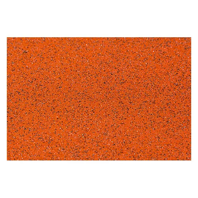 BAUHAUS Schleifpapier Super - Körnung: 60 - Nahaufnahme einer strukturierten, orangefarbenen Oberfläche mit dunklen Sprenkeln, ideal für Hintergründe oder Texturen.