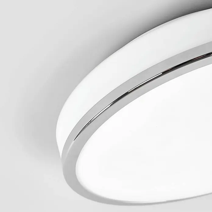 Lindby LED Deckenlampe in weiß, chrom, Deckenleuchte rund -  - Runde weiße Deckenleuchte mit poliertem Chromrand.