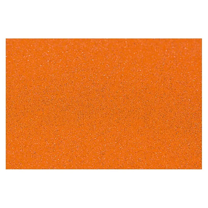 BAUHAUS Schleifpapier Super - Körnung: 120 - Oranger, glitzernder Hintergrund, ideal für kreative Projekte oder als auffällige Textur. Schafft eine warme und lebendige Atmosphäre.