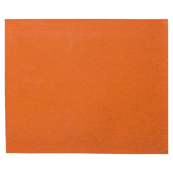 BAUHAUS Schleifpapier Super - Körnung: 180 - Bild eines rechteckigen, orangefarbenen Gummistücks mit einer feinen Textur. Das Gummi ist gleichmäßig gefärbt und hat eine matte Oberfläche.
