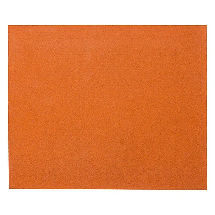 BAUHAUS Schleifpapier Super - Körnung: 180 - Bild eines rechteckigen, orangefarbenen Gummistücks mit einer feinen Textur. Das Gummi ist gleichmäßig gefärbt und hat eine matte Oberfläche.