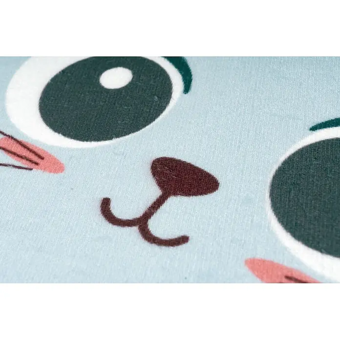 Kayoom Kinderteppich Wonder 129 - Rosa, 160 x 115 cm, 100 % Polyester - Hellblauer Plüschstoff mit Zeichentrick-Tiergesicht.