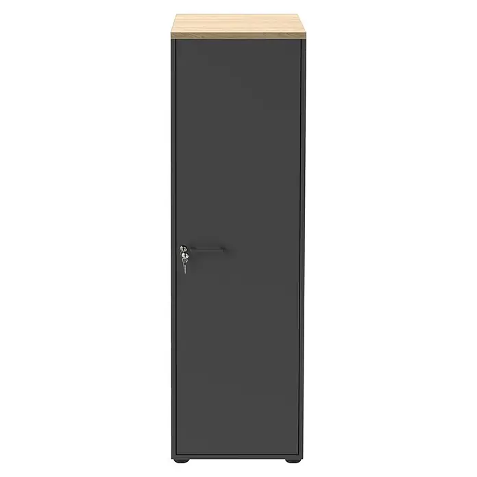 Schildmeyer Solea Hochschrank - L x B x H: 60 x 45,1 x 154,7 cm, Anthrazit/Eiche Hell - Dunkelgrauer abschließbarer Schrank mit heller Holzplatte.