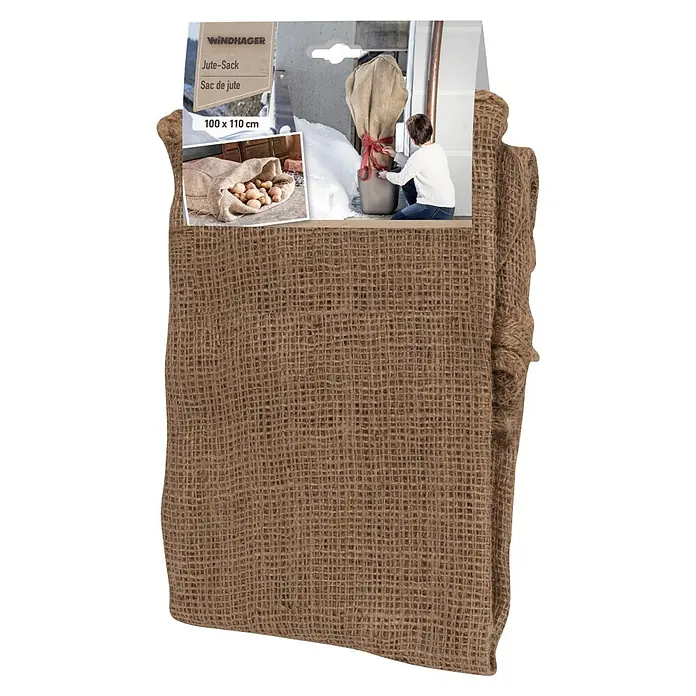 Windhager Gartensack - L x B: 110 x 100 cm, Beige - Brauner Jutesack, 100 x 110 cm, zum Pflanzenschutz oder zur Lagerung.
