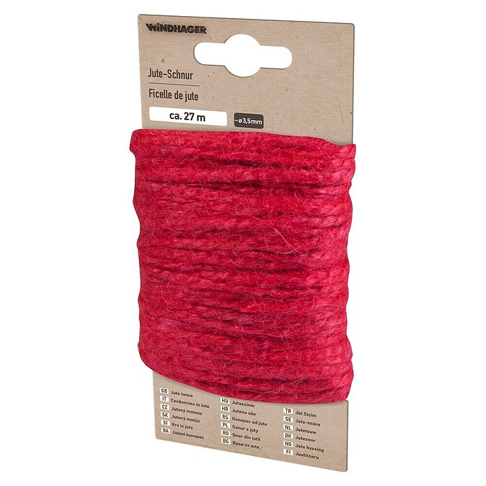 Windhager Juteschnur (Rot, Ø x L: 3,5 mm x 27 m)