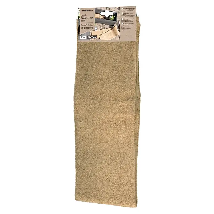 Windhager Jutevliesmatte Jutefilz Wasserspeichermatte - Natur, B x L: 15 x 95 cm - Jutefilz Wasserspeichermatte, naturfarben, für Pflanztöpfe. Speichert Wasser, verlängert Gießintervalle. 3 Stk., 15x95 cm.