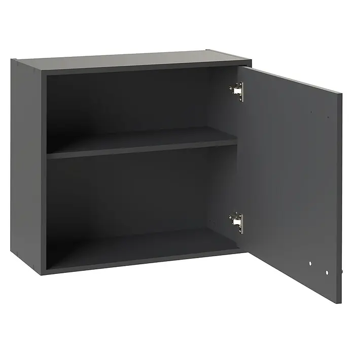 Schildmeyer Solea Hängeschrank - L x B x H: 30 x 67 x 60,9 cm, Anthrazit - Grauer Wandschrank mit offenstehender Tür und einem Einlegeboden, zeigt den Stauraum.