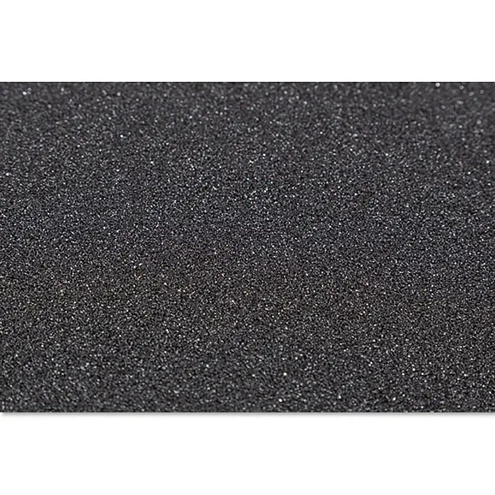 BAUHAUS Schleifpapier - Körnung: 100, Nass- und Trockenschliff - Nahaufnahme eines schwarzen Schleifpapiers, ideal für Holz- und Metallbearbeitung, bietet eine robuste Oberfläche für effektives Schleifen.