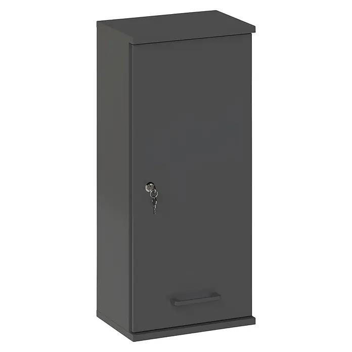Schildmeyer Galeno Medizinschrank - B x H: 30,3 x 70,8 cm, Anthrazit - Dunkelgrauer Metallschrank mit Schloss und Schlüsseln sowie einem Griff unten.