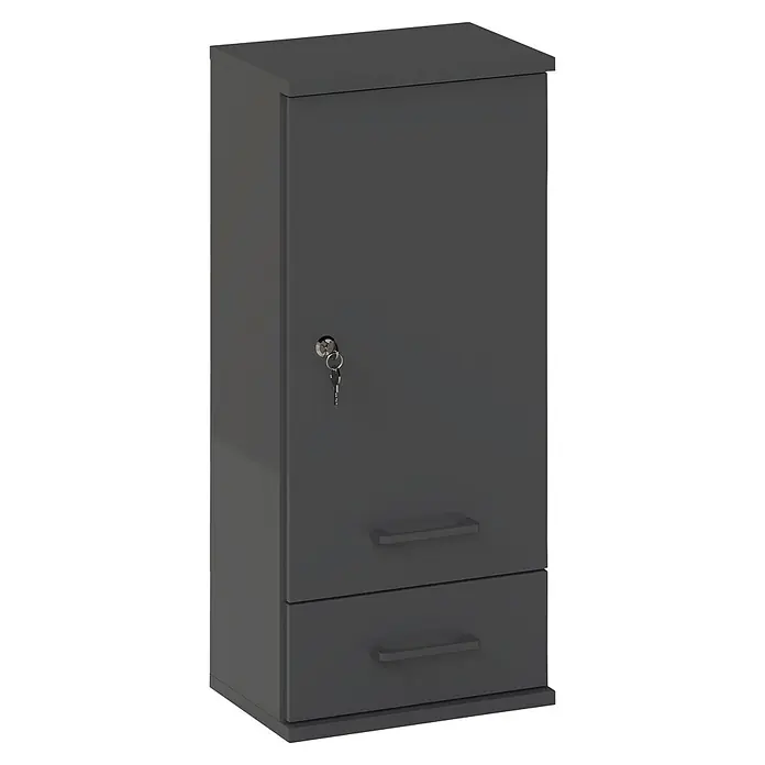 Schildmeyer Galeno Medizinschrank - B x H: 30,3 x 70,8 cm, Anthrazit, Anzahl Schubladen: 1 Stk. - Hoher, dunkelgrauer Schrank mit Schloss, Schlüsseln und zwei unteren Schubladen.