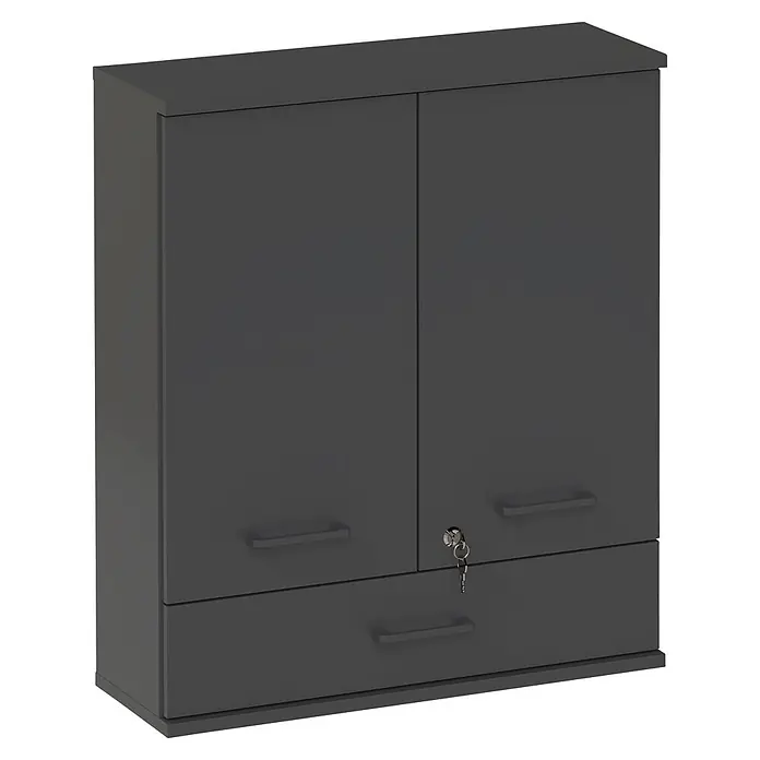 Schildmeyer Galeno Medizinschrank - B x H: 59,8 x 70,8 cm, Anthrazit, Anzahl Schubladen: 1 Stk. - Dunkelgrauer Schrank mit zwei Türen und einer Schublade, eine Tür mit Schloss und Schlüssel.