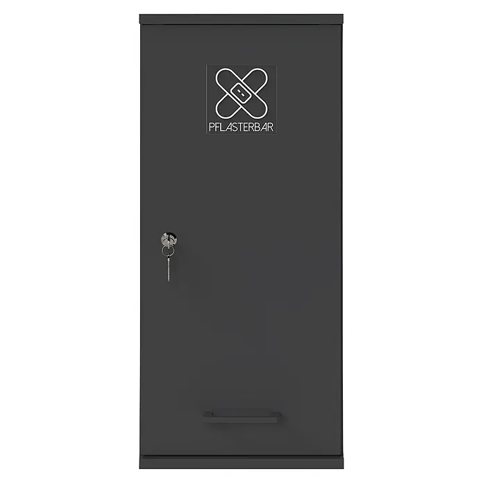 Schildmeyer Galeno Medizinschrank - B x H: 30,3 x 70,8 cm, Anthrazit - Dunkelgrauer Pflasterspender-Schrank mit Verbandslogo, Schlüsselschloss und Griff.