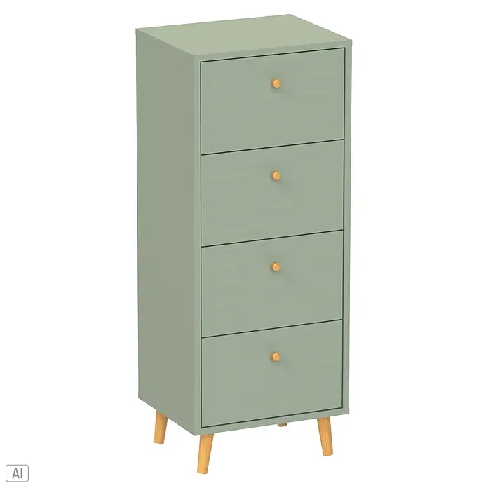 Schildmeyer Bjarne Kommode - L x B x H: 33 x 40,3 x 101,3 cm, Pistazie, Anzahl Schubladen: 4 Stk. - Salbeigrüne Kommode mit vier Schubladen, hellen Holzbeinen und passenden runden Knöpfen.