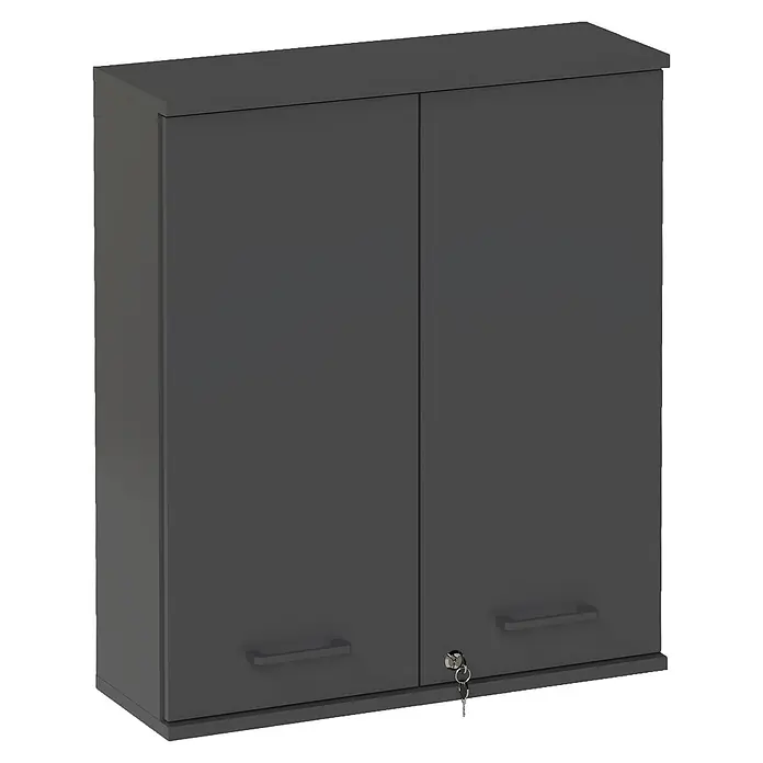 Schildmeyer Galeno Medizinschrank - B x H: 59,8 x 70,8 cm, Anthrazit - Dunkelgrauer Büroschrank mit zwei Türen, Griffen und einem Schloss mit Schlüsseln.