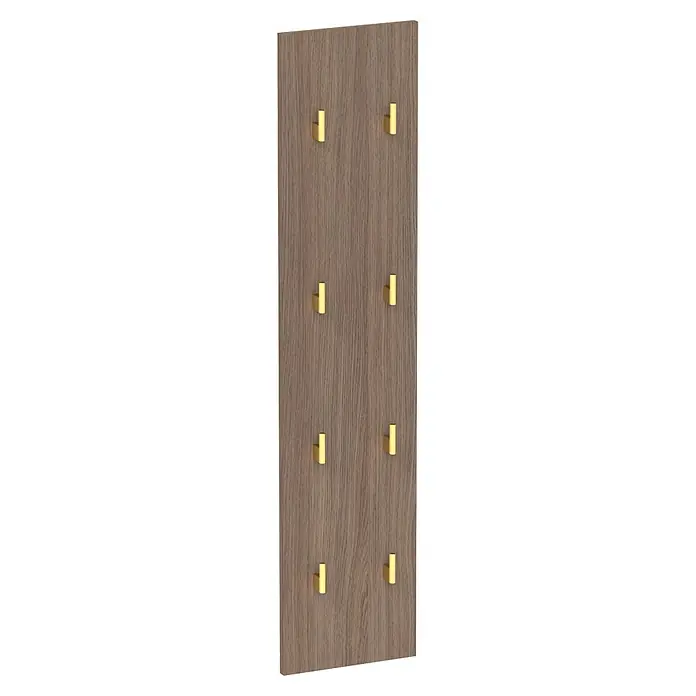 Schildmeyer Glenn Garderobenpaneel - L x B x H: 2,5 x 24,5 x 109 cm, Holzwerkstoff, Nussbaum - Wandpaneel aus Holz mit heller Holzmaserung und acht goldenen Kleiderhaken in zwei Spalten.