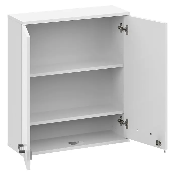 Schildmeyer Galeno Medizinschrank - B x H: 59,8 x 70,8 cm, Weiß - Weißer Wandschrank mit zwei geöffneten Türen und zwei Innenregalen.