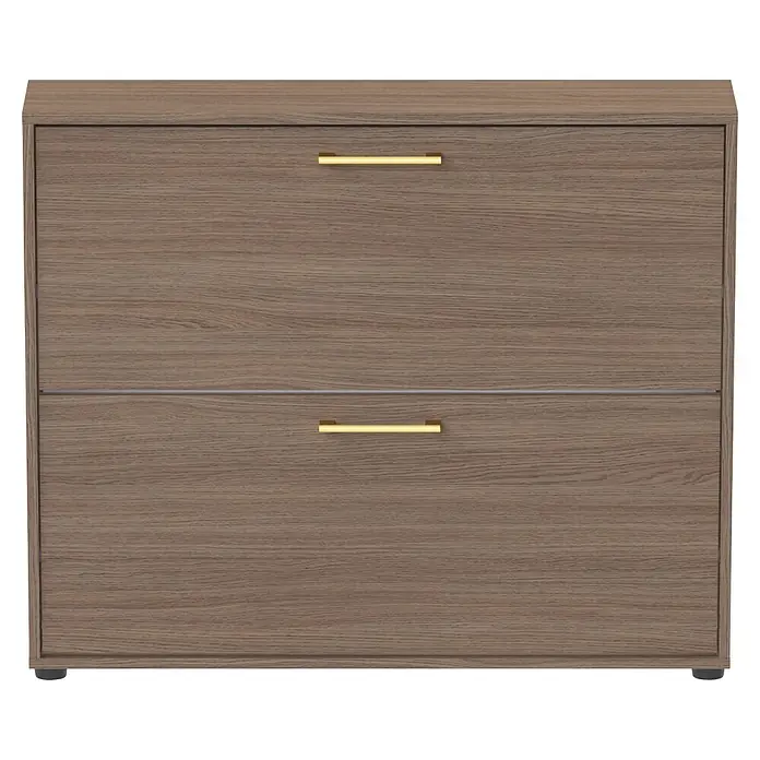 Schildmeyer Glenn Schuhregal - L x B x H: 19,5 x 99,5 x 832 cm, Nussbaum, Anzahl Fächer: 2 Stk. - Zweischubladiger Holzschrank in Hellbraun mit goldenen Griffen.