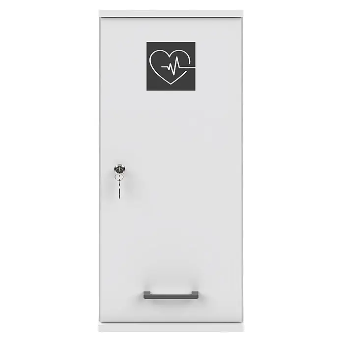 Schildmeyer Galeno Medizinschrank - B x H: 30,3 x 70,8 cm, Weiß - Weißer Medizinschrank mit Herz- und EKG-Symbol, Schloss mit Schlüssel und Griff.