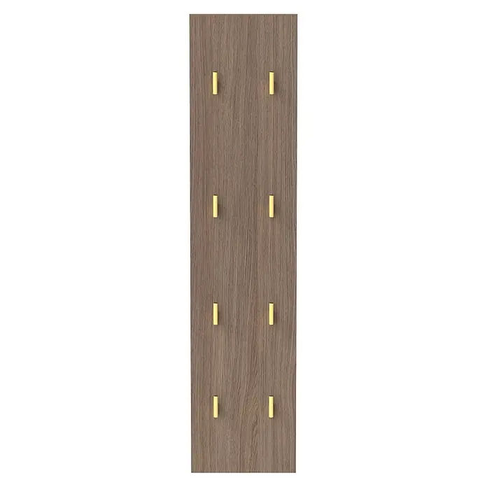 Schildmeyer Glenn Garderobenpaneel - L x B x H: 2,5 x 24,5 x 109 cm, Holzwerkstoff, Nussbaum - Holzplatte mit acht gelben zylindrischen Regalbodenträgern, in zwei Spalten angeordnet.