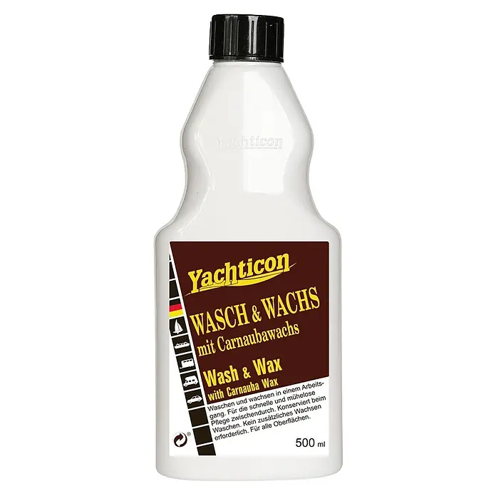 Yachticon Wash & Wax - Wachs, 500 ml - Weiße Flasche Yachticon Wasch & Wachs mit Carnaubawachs zur Reinigung und Konservierung von Oberflächen, 500 ml.