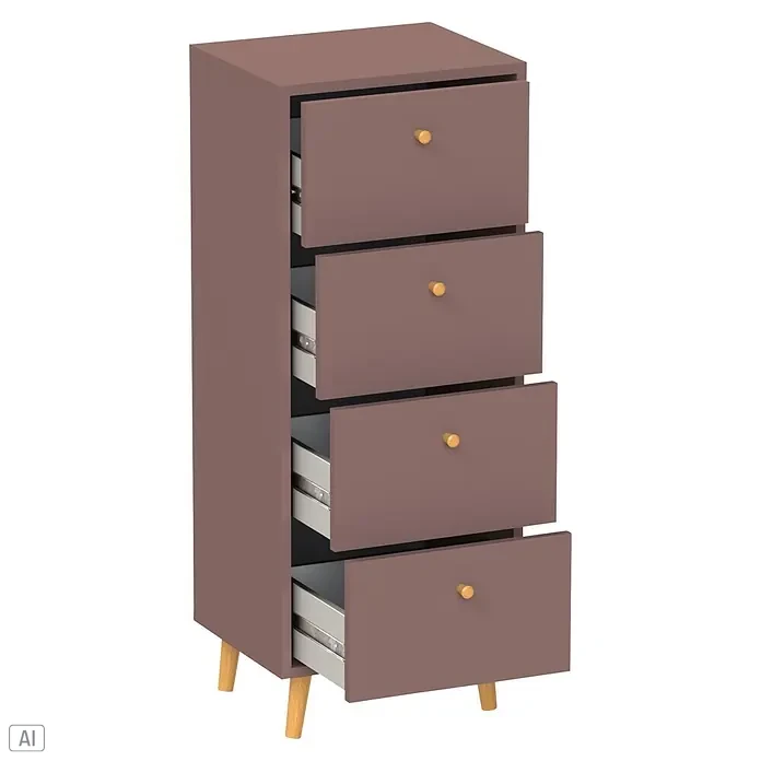 Schildmeyer Bjarne Kommode - L x B x H: 33 x 40,3 x 101,3 cm, Mauve, Anzahl Schubladen: 4 Stk. - Schmale, hohe Kommode in Taupe mit vier leicht geöffneten Schubladen, goldenen Griffen und Holzbeinen.