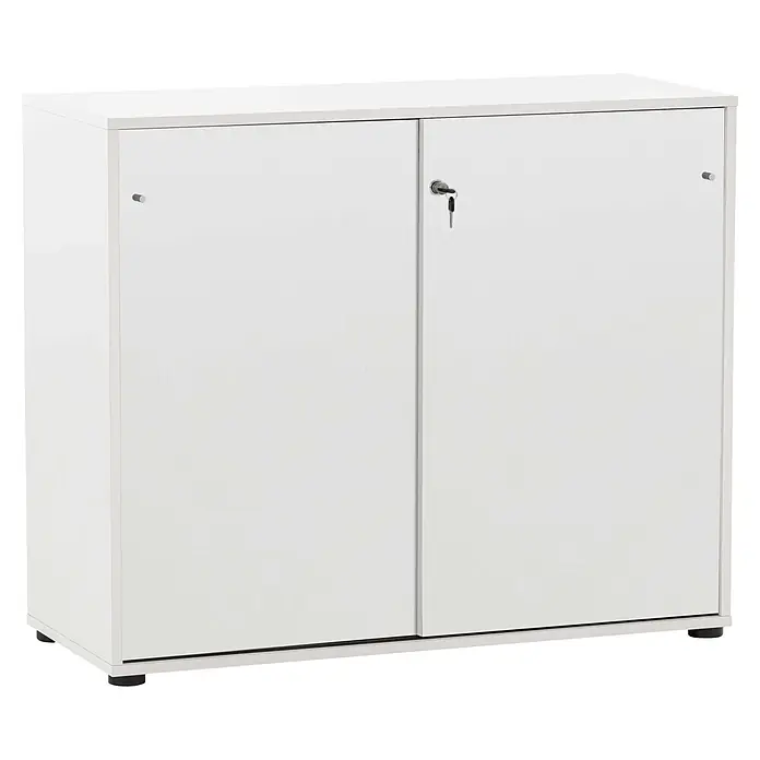 Schildmeyer Serie 400 Unterschrank - L x B x H: 41 x 100,1 x 83,6 cm, Weiß - Weißer zweitüriger Büroschrank mit Schlüsselschloss und verstellbaren Füßen.