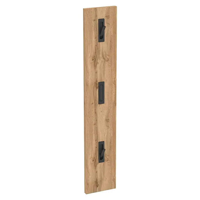 Schildmeyer Saga Garderobenpaneel - L x B x H: 2,5 x 19,5 x 109 cm, Holzwerkstoff, Eiche - Helles Holzpaneel mit drei schwarzen, versenkbaren Kleiderhaken.