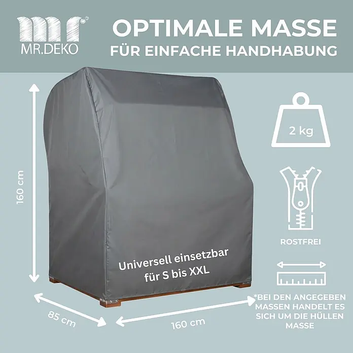 Bene Protect Strandkorb-Schutzhülle Aero Protect XXL 170cm - L x B x H: 98 x 170 x 170 cm, atmungsaktive Wabenstruktur, 2 g/m², grau - Graue Schutzhülle für Gartenmöbel mit Abmessungen 160x160x85 cm, passend für S bis XXL Größen, 2 kg Gewicht.