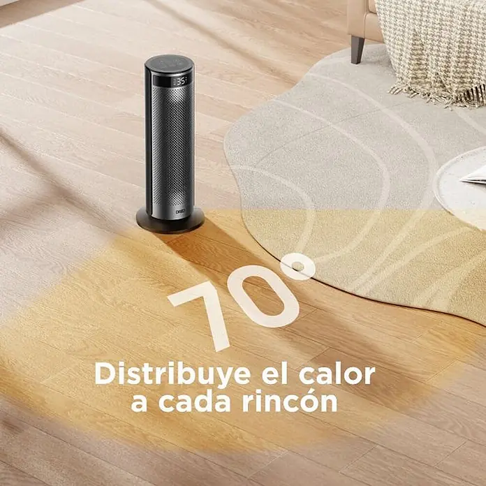 Dreo Calefactor cerámico Solaris SH628 - 900 kW - 2.000 kW, Negro/Plata, Oscilante - Calefactor cilíndrico negro con pantalla digital '35', distribuyendo calor a 70° por una habitación.