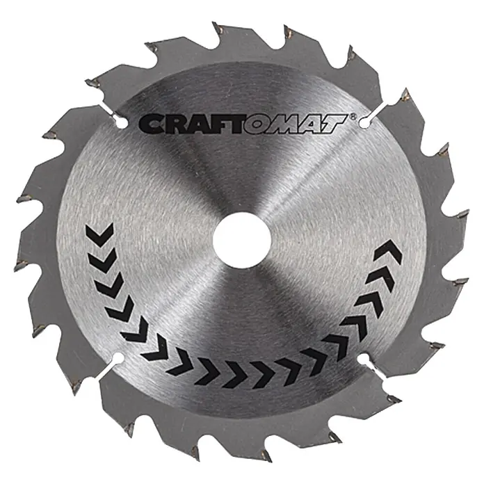 Craftomat Kreissägeblatt HM - 160 mm, Bohrung: 16 mm - 20 mm, Anzahl Zähne: 20 Stk. - Nahaufnahme eines Kreissägeblatts von Craftomat, ideal für präzise Holzschnitte und Heimwerkerprojekte.