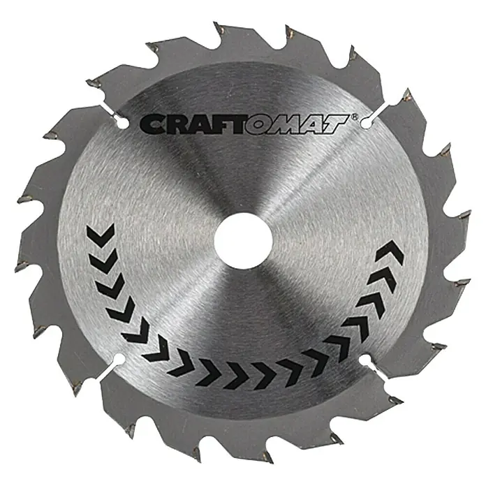 Craftomat Kreissägeblatt HM - 160 mm, Bohrung: 16 mm - 20 mm, Anzahl Zähne: 20 Stk. - Nahaufnahme eines Kreissägeblatts von Craftomat, ideal für präzise Holzschnitte und Heimwerkerprojekte.