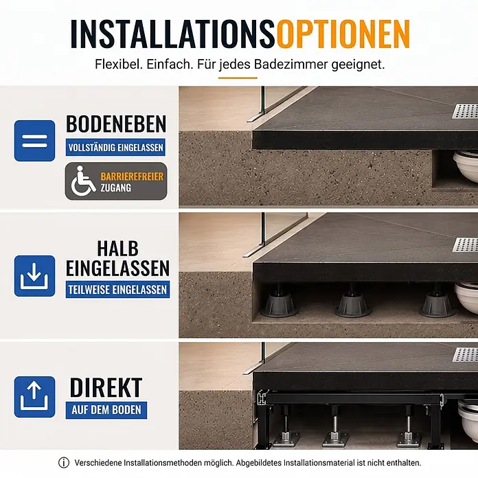 Dalsys Duschwannen-Set - L x B: 100 x 80 cm, Verbundwerkstoff - Drei Installationsoptionen für Duschwannen: bodengleich, teilweise eingelassen und direkt auf dem Boden montiert, für barrierefreien Zugang.