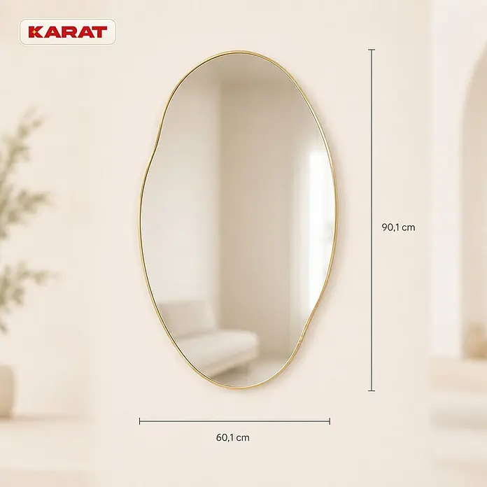 Floordirekt Wandspiegel Lena - 60,1 x 90,1 cm - Unregelmäßiger Wandspiegel mit Goldrahmen, Maße 90,1 cm hoch und 60,1 cm breit.