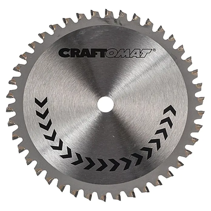 Craftomat Kreissägeblatt HM Alu - 150 mm, Bohrung: 16 mm - 20 mm, Anzahl Zähne: 42 Stk. - Nahaufnahme eines CRAFTOMAT® Kreissägeblatts, ideal zum präzisen Schneiden von Holz mit seiner scharfen Zahngeometrie und robusten Bauweise.
