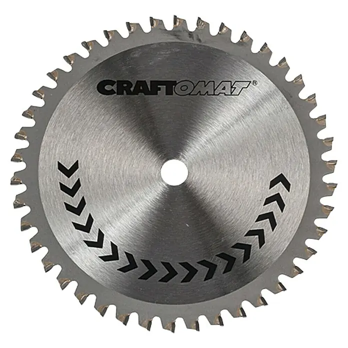 Craftomat Kreissägeblatt HM Alu - 150 mm, Bohrung: 16 mm - 20 mm, Anzahl Zähne: 42 Stk. - Nahaufnahme eines CRAFTOMAT® Kreissägeblatts, ideal zum präzisen Schneiden von Holz mit seiner scharfen Zahngeometrie und robusten Bauweise.