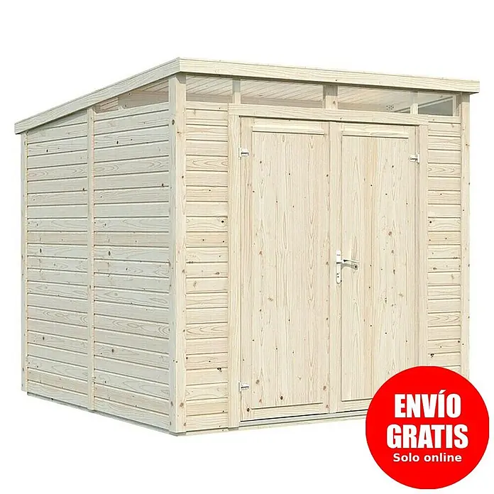 Palmako Caseta para jardín Elias - Medidas ext. (An x Pr): 228 x 247 cm, Madera, Natural - Caseta de jardín de madera clara con puertas dobles y techo inclinado.