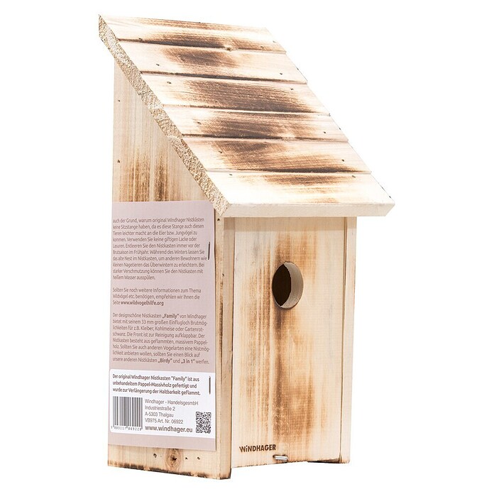 Windhager Nistkasten Family (Geeignet für: Kleiber, L x B x H: 14 x 18 x 33,5 cm, Massivholz, Geflammt)