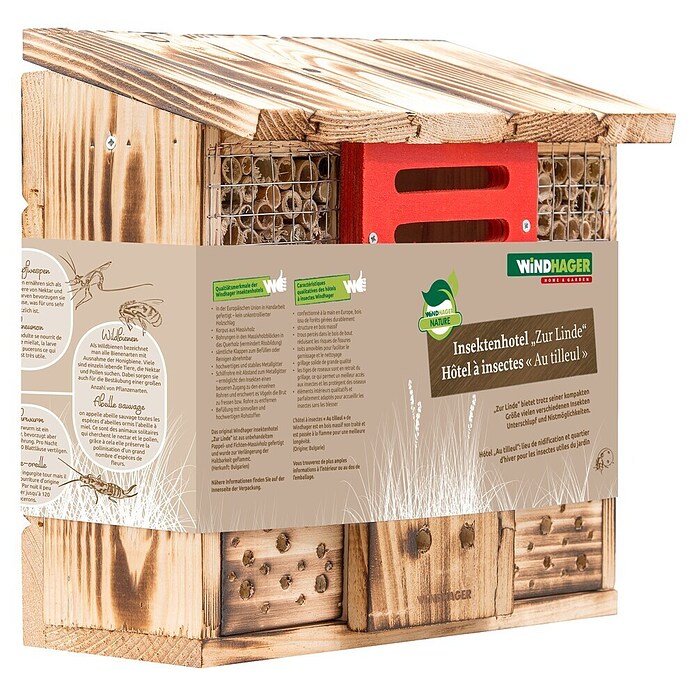 Windhager Insektenhotel Zur Linde (30 x 13,5 x 27 cm, Naturbraun/Rot)