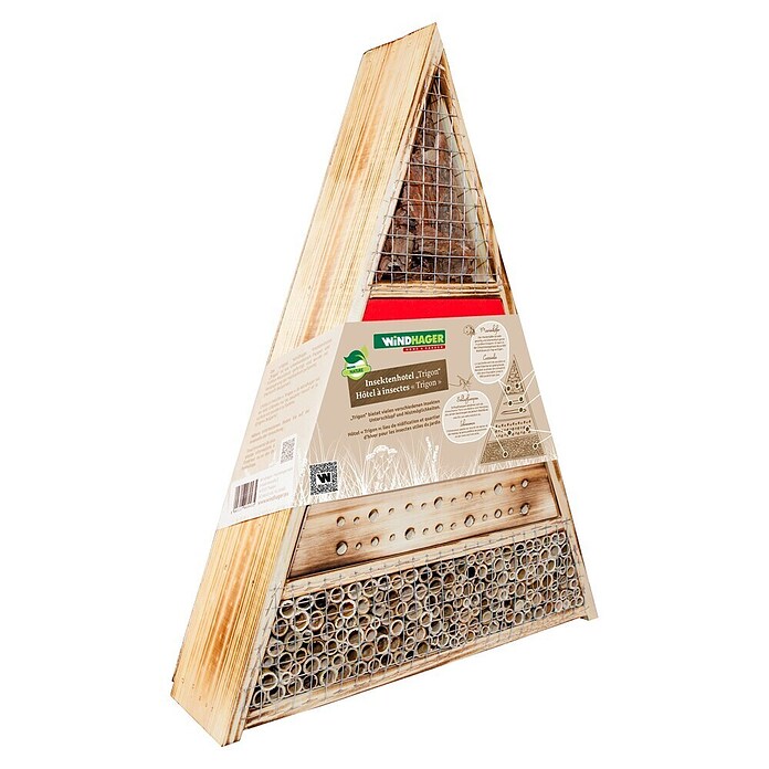 Windhager Insektenhotel Trigon (L x B x H: 36,5 x 9,5 x 48,5 cm, Holz, Naturbraun/Rot, Geflammt)