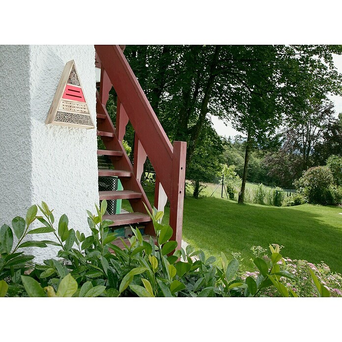 Windhager Insektenhotel Trigon (L x B x H: 36,5 x 9,5 x 48,5 cm, Holz, Naturbraun/Rot, Geflammt)