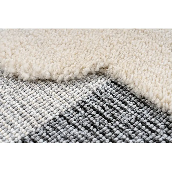 Kayoom Kinderteppich Modena 423 - Grau, 170 x 120 cm, 100 % Polypropylen - Zweifarbiger Teppich mit cremefarbenem Hochflor und gemustertem grauem Webabschnitt.
