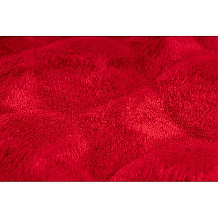 Kayoom Fellteppich Royal Glow 825 - Rötlich, 230 x 160 cm, 80 % Polyester, 20 % Baumwolle - Nahaufnahme einer leuchtend roten flauschigen Textur, die ihr weiches und einladendes Aussehen zeigt.