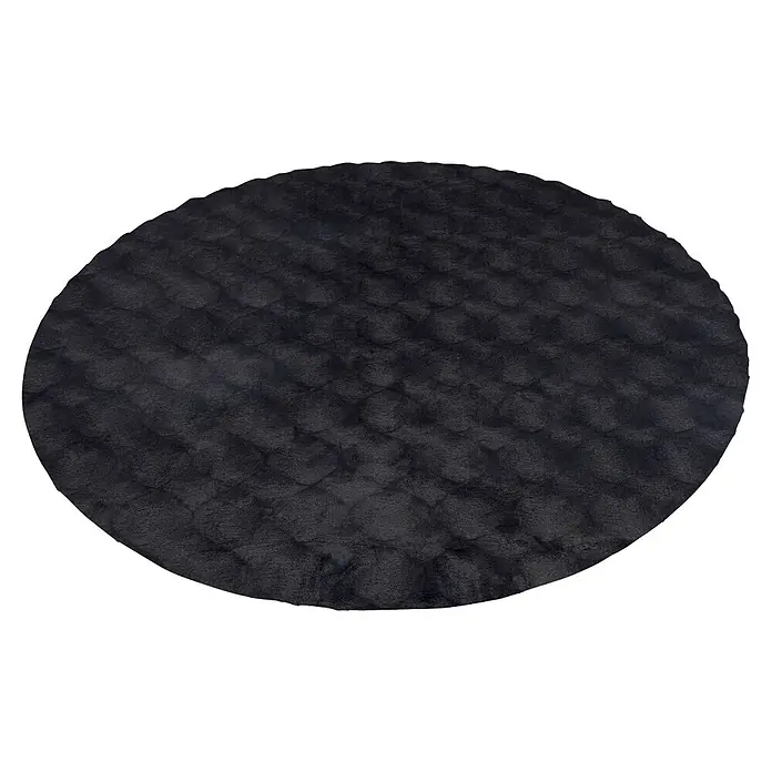 Kayoom Fellteppich Royal Glow 825 - Anthrazit, Durchmesser: 120 cm, 80 % Polyester, 20 % Baumwolle - Dunkelgrauer runder Teppich mit weicher, gesteppter Textur.