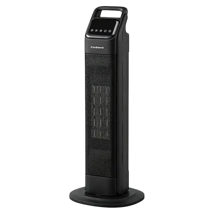 Corberó Calefactor cerámico CCTORN2000N - Negro, 15,4 x 16,5 x 61 cm - Calefactor de torre Corbero negro con panel frontal de malla, panel de control superior, asa y base redonda.