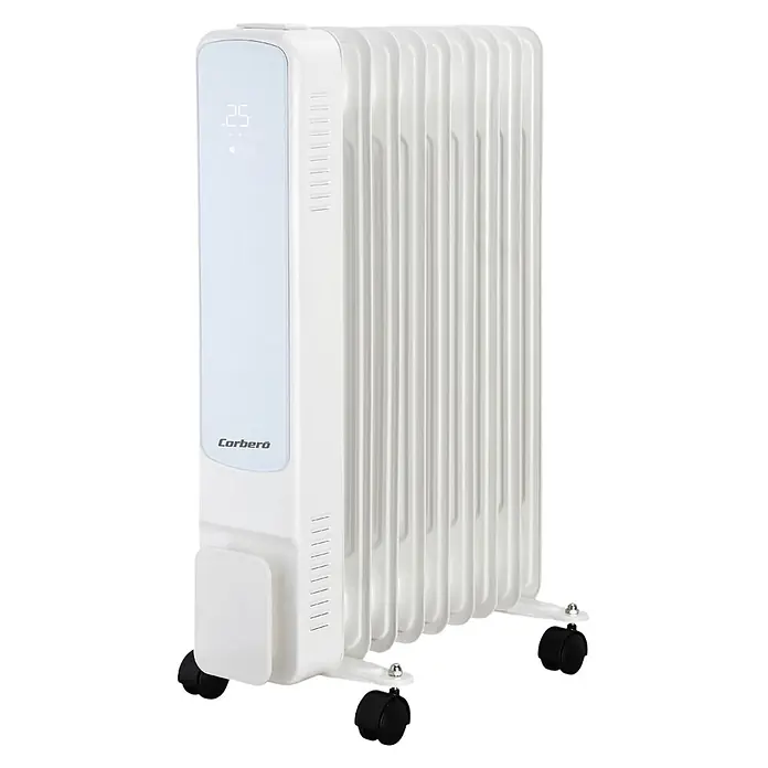 Corberó Radiador de aceite WiFi CRADN92000B - 2.000 W, Blanco, 24 x 38 x 59,5 cm - Radiador de aceite blanco con pantalla digital y ruedas.